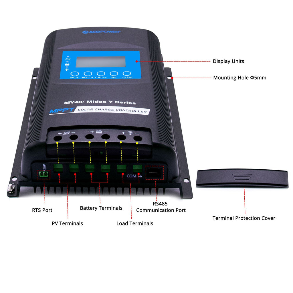 Midas 40 Amp MPPT Solar Charge Controller with MT-50